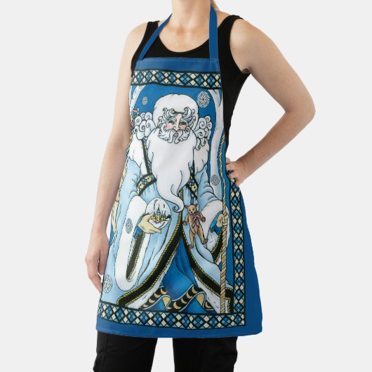 Weihnachten, Blauer Weihnachtsmann mit Snowglobe Schürze (InSitu)