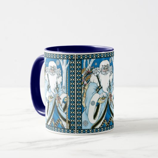 Weihnachten, Blauer Weihnachtsmann mit Snowglobe Tasse (Vorderseite Links)