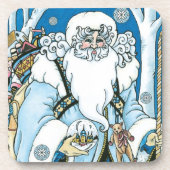 Weihnachten, Blauer Weihnachtsmann mit Snowglobe Untersetzer (Vorderseite)