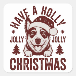 Weihnachten Blue Heeler Holly Jolly Hundemama Vint Quadratischer Aufkleber