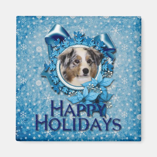 Weihnachten - Blue Snowflake - Australian Shepherd Magnet (Vorne)