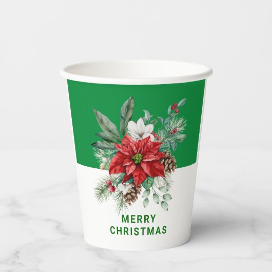 Weihnachten Blume Bouquet Frohe Weihnachten Text 2 Pappbecher (Rückseite)