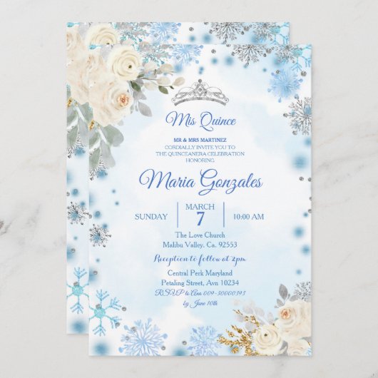 Weihnachten Blumen und Silber Schneeflocken Quince Einladung (Vorne/Hinten)