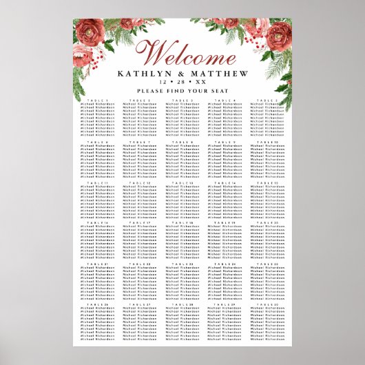 Weihnachten Blumenblättern Hochzeit 30 Tafelsitze Poster (Vorne)