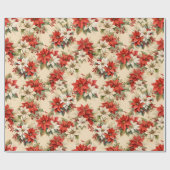 Weihnachten Blumenfest Große Poinsettias Creme Geschenkpapier (Flach)