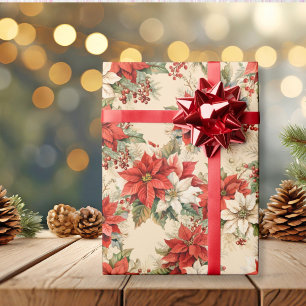 Weihnachten Blumenfest Große Poinsettias Creme Geschenkpapier