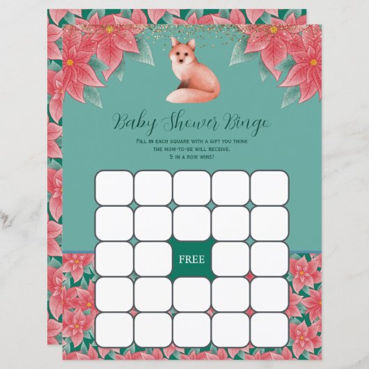 Weihnachten Blumenfox Baby Dusche Bingo Spiel (Vorne/Hinten)