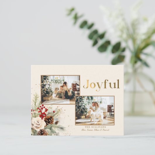 Weihnachten Blumengolden Joyful Text 2-Foto (Stehend Vorderseite)