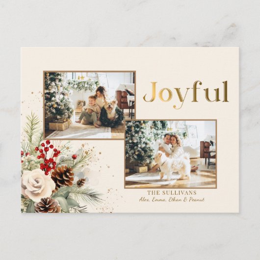 Weihnachten Blumengolden Joyful Text 2-Foto (Vorderseite)