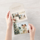 Weihnachten Blumengolden Joyful Text Multi-Foto All In One Einladung (Abreißen)