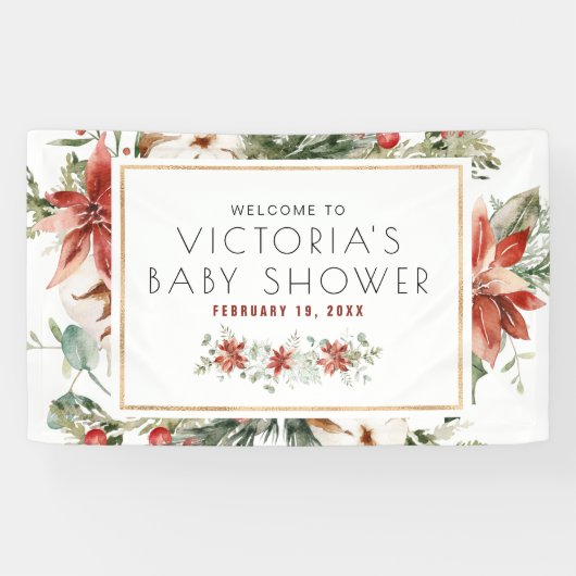 Weihnachten Blumengrün | Babydusche Begrüßung Banner (Horizontal)