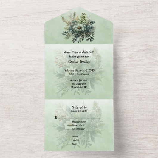 Weihnachten Blumengrün Hochzeit All In One Einladung (Innen Boden)