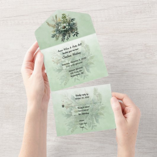 Weihnachten Blumengrün Hochzeit All In One Einladung (Abreißen)