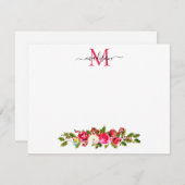 Weihnachten Blumengrün Holly Berries Monogram Mitteilungskarte (Vorne/Hinten)