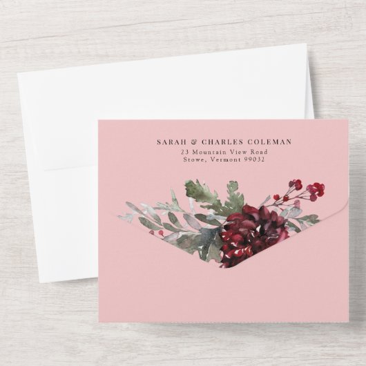 Weihnachten Blumengrün Wasserfarben Hochzeit All In One Einladung (Rückseite)