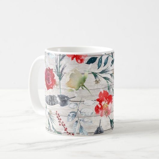 Weihnachten Blumenholzplanke Kaffeetasse (Vorderseite Links)