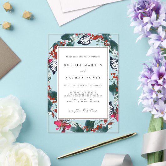 Weihnachten Blumenleaf Moderne Clear Wedding Acryleinladungen (In Situ (Hochzeit))