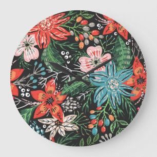 Weihnachten Blumenmuster Große Wanduhr