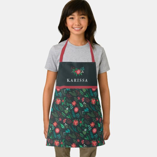 Weihnachten Blumenmuster Hübsche Mädchen Name Grün Schürze (Insitu)