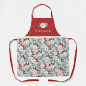 Weihnachten Blumenmuster Name Rot Schürze (Vorderseite)