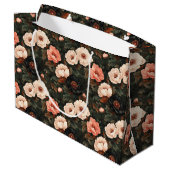 Weihnachten Blumenpeony Pink & Dark Green Große Geschenktüte (Rückseite Schrägansicht)