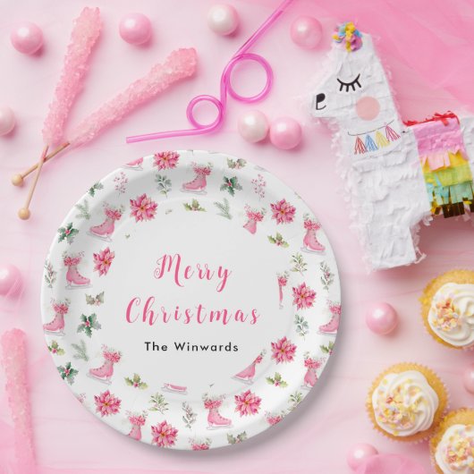 Weihnachten Blumenrosa Skate Frohe Weihnachten Pappteller (Party)