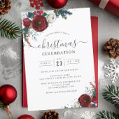 Weihnachten Blumenrot Silber Party Einladung