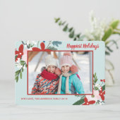 Weihnachten Blumenstrauß Aqua Holiday Foto-Karte (Stehend Vorderseite)