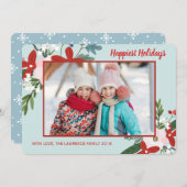 Weihnachten Blumenstrauß Aqua Holiday Foto-Karte (Vorne/Hinten)