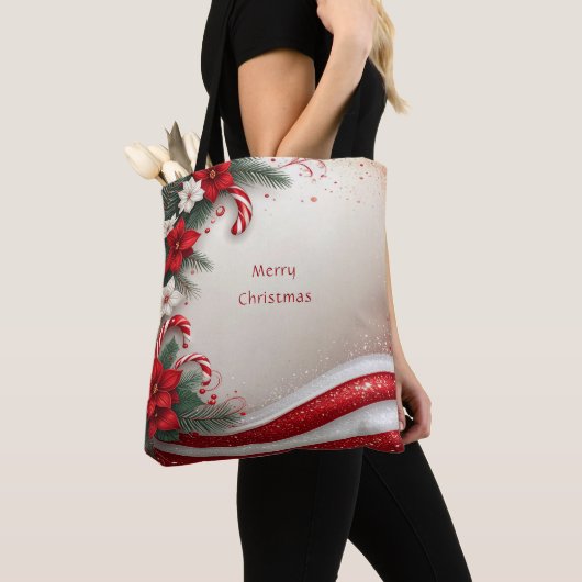 Weihnachten Blumenstrauß Canes Holiday Tote Bag Tasche (Von Nahem)