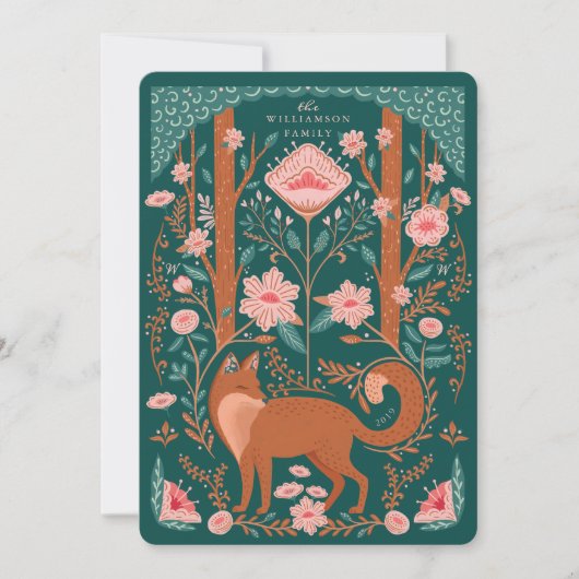 Weihnachten Blumenwald Fox Folk Art Green (Vorderseite)