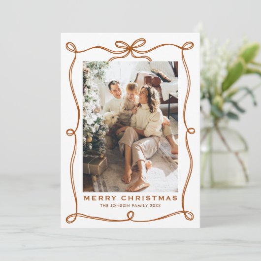 Weihnachten Boho Beige Bow Ribbon 2 Foto (Stehend Vorderseite)