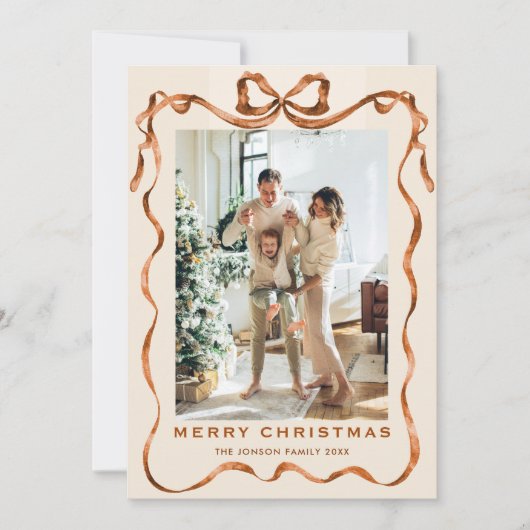 Weihnachten Boho Beige Bow Ribbon 2 Foto (Vorderseite)