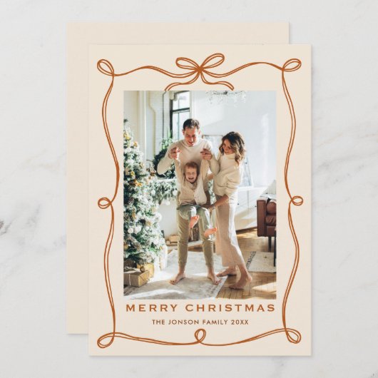 Weihnachten Boho Beige Bow Ribbon 2 Foto (Vorne/Hinten)