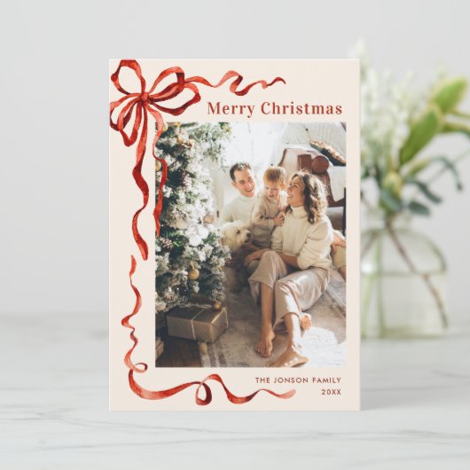 Weihnachten Boho Red Bow Ribbon 2 Foto (Stehend Vorderseite)