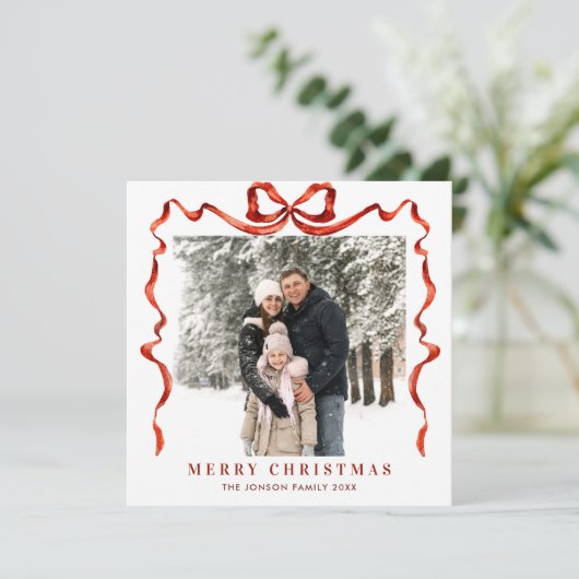 Weihnachten Boho Red Bow Ribbon 2 Foto (Stehend Vorderseite)