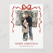 Weihnachten Boho Red Bow Ribbon 2 Foto Postkarte (Vorderseite)