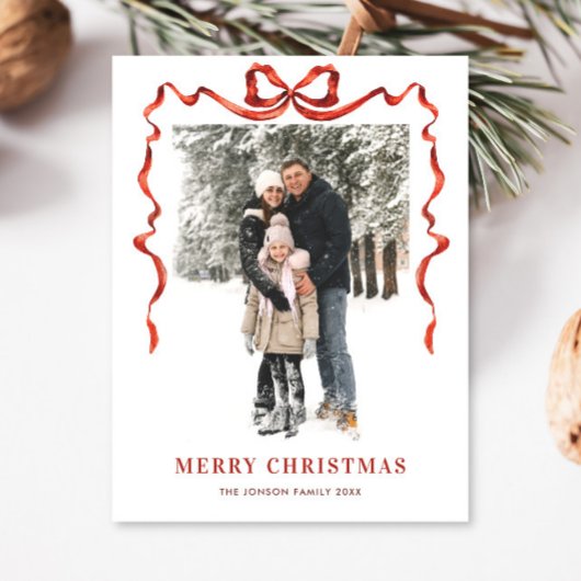 Weihnachten Boho Red Bow Ribbon 2 Foto Postkarte