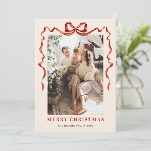 Weihnachten Boho Red Bow Ribbon 3 Foto (Stehend Vorderseite)