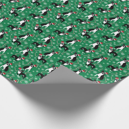 Weihnachten Boston Terrier Candy Cane Geschenkpapier (Ecke)