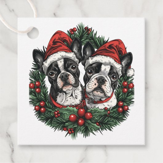 Weihnachten Boston Terrier Dogs Holiday Wreath Geschenkanhänger (Vorderseite)