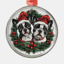 Weihnachten Boston Terrier Dogs Holiday Wreath Ornament Aus Metall