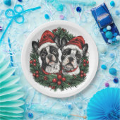 Weihnachten Boston Terrier Dogs Holiday Wreath Pappteller (Party)