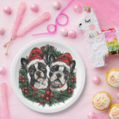 Weihnachten Boston Terrier Dogs Holiday Wreath Pappteller (Party)