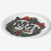 Weihnachten Boston Terrier Dogs Holiday Wreath Pappteller (Schrägansicht)