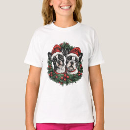 Weihnachten Boston Terrier Dogs Holiday Wreath T-Shirt