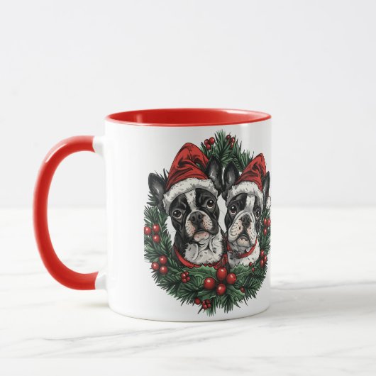Weihnachten Boston Terrier Dogs Holiday Wreath Tasse (Links)