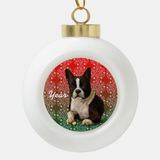 Weihnachten-Boston-Terrier Keramik Kugel-Ornament (Vorderseite)