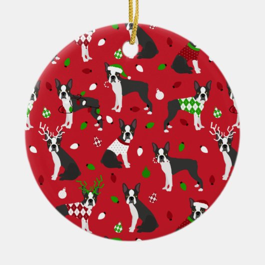 Weihnachten Boston Terrier Keramik Ornament (Vorne)