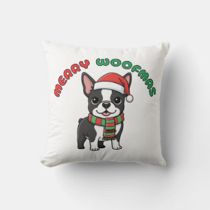 Weihnachten Boston Terrier Kissen: Fröhliche Woofm Kissen
